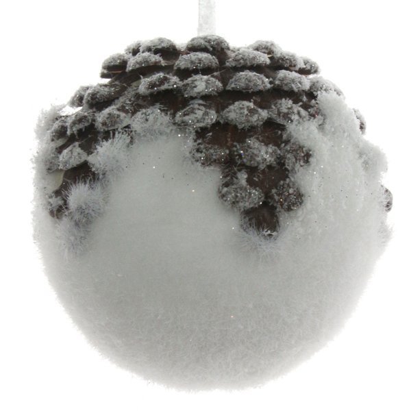 Χριστουγεννιάτικη Λευκή Μπάλα με Φλοιό Κουκουναριού (10cm)